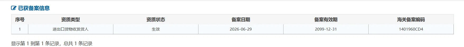 泽明环保不锈钢出口海关备案证明 泽明环保海关进出口货物收发货人备案生效证明 备案编码1401960CD4